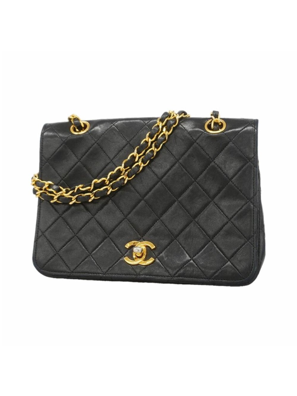 Chanel Shoulder Bag Quilted Lambskin Black Gold